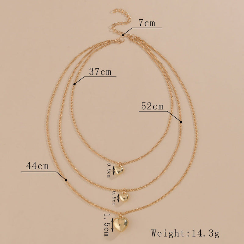 Multi Layers Chain Necklace Metallic Color Heart Pendant
