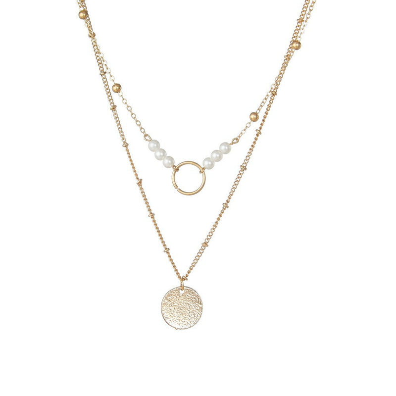 Layered Disc Pearl Pendant Necklace