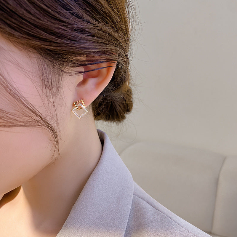 Geometry Hollow Rhinestone Squares Earrings