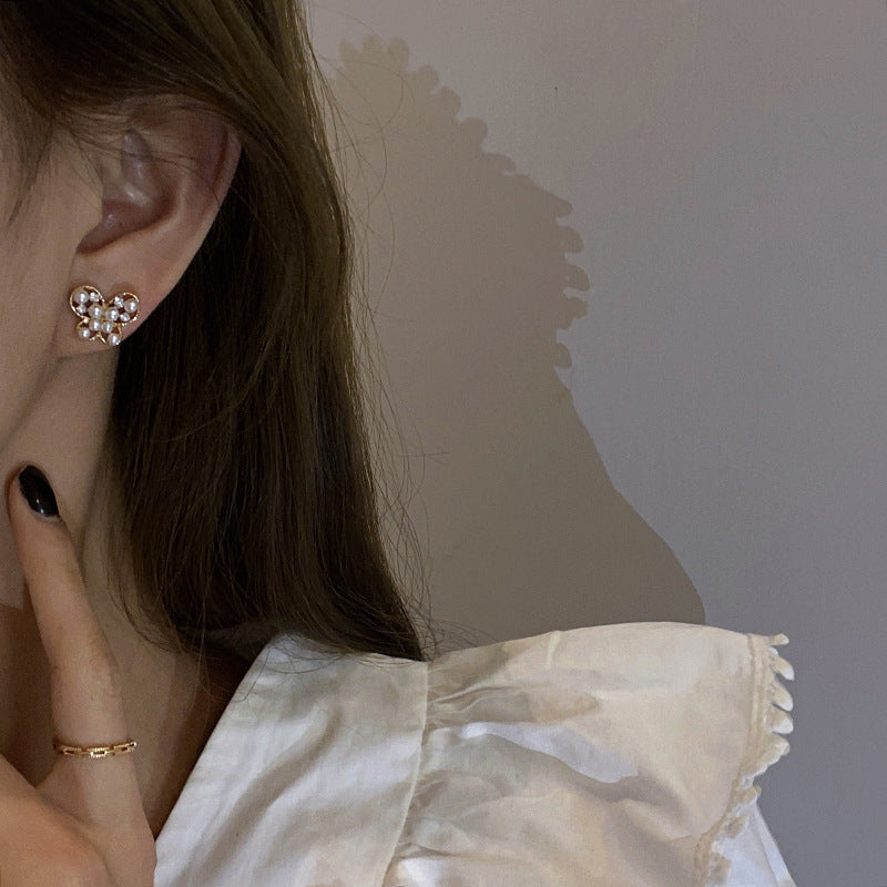 Elegant Butterfly Mini Stud Pearl Earrings