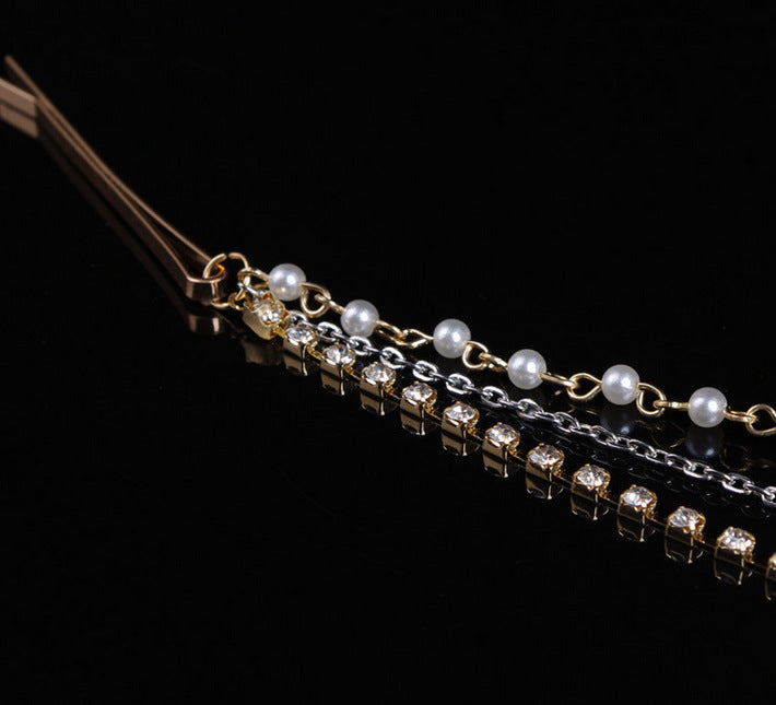 Multi Layered Rhinestone Chain Tassel Bride Hair Accessories