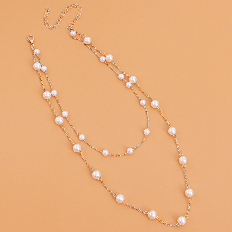 Elegant White Pearl Chain Necklace Women Collar