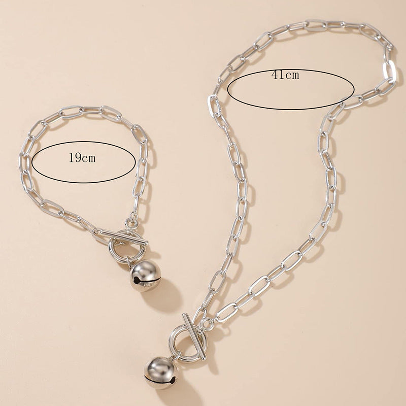 Paperclip Chain Ball Pendant Choker Necklace Set
