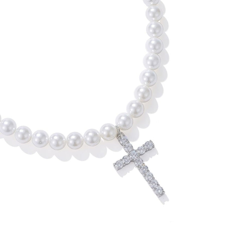 Cross Pendant Pearl Beaded Necklace
