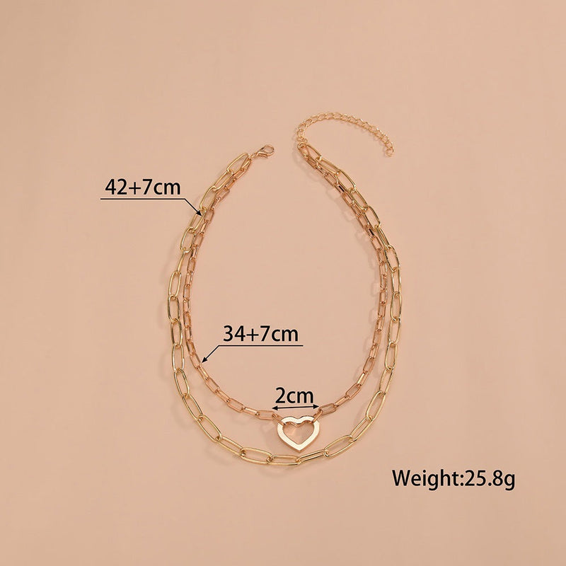 Punk Chunky Choker Double Heart Multi Layer Paper Clip Necklace