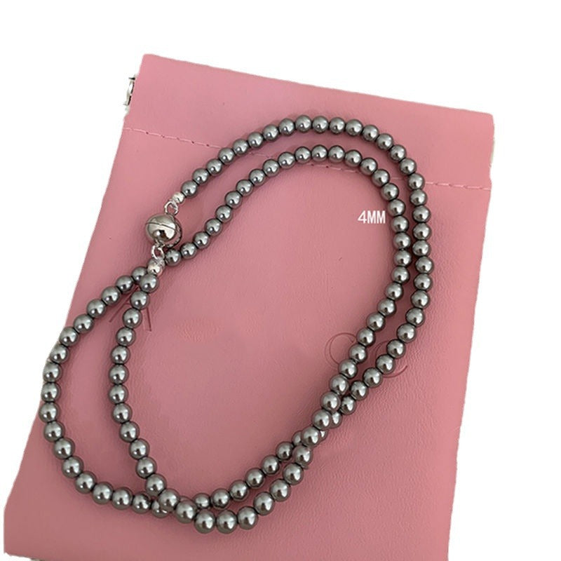 Beaded Strand Pearl Choker Necklace Gray Pearl