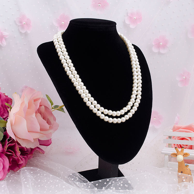 Double Layered Glass Pearl Statement Necklace Wedding Bride