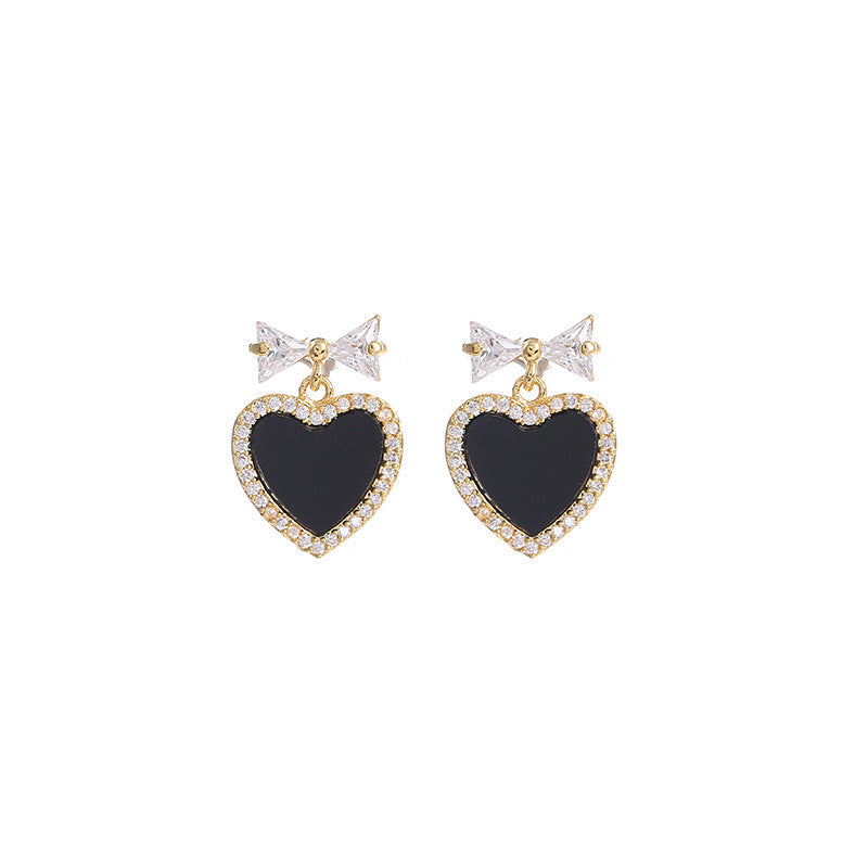 Black Crystal Rhinestone Heart Stud Earrings