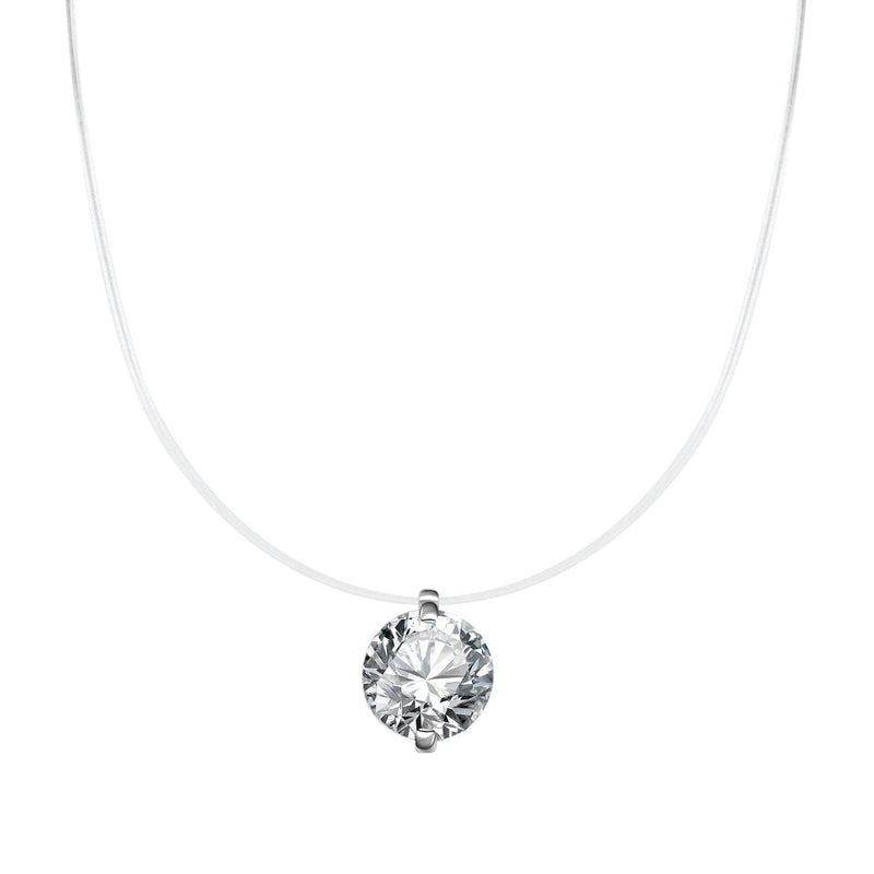 S925 Mermaid Tear Floating CZ Necklace, Sterling Silver Invisible Fishing Line 6-8mm Cubic Zirconia Pendant, 40+5cm Adjustable Dainty Minimalist Choker