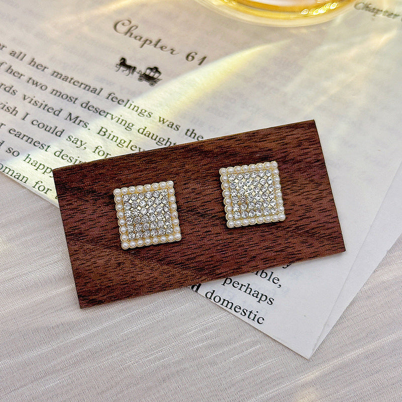 Full Rhinestone Square Geometric Earrings
