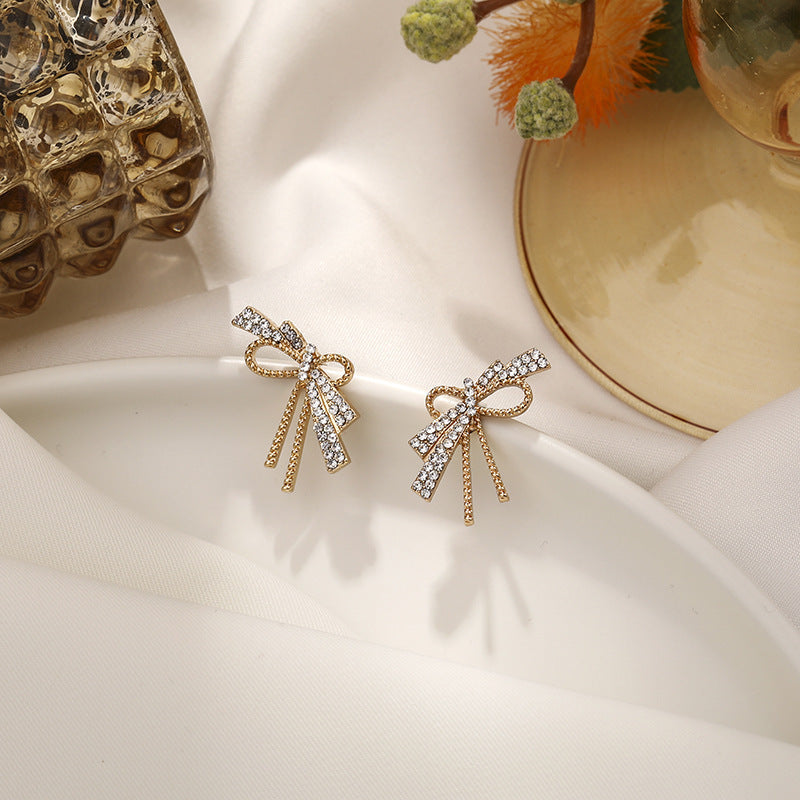 Cute Rhinestone Bow Stud Earrings