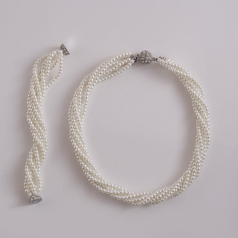 Twisted Multi Strand Glass Pearl Wedding Necklace
