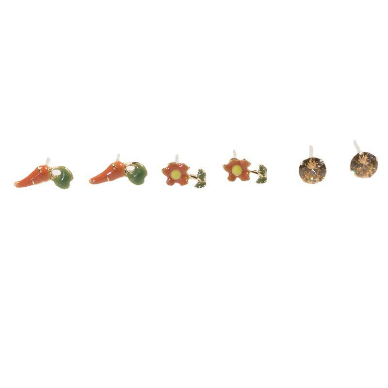 Carrot flower stud earrings set