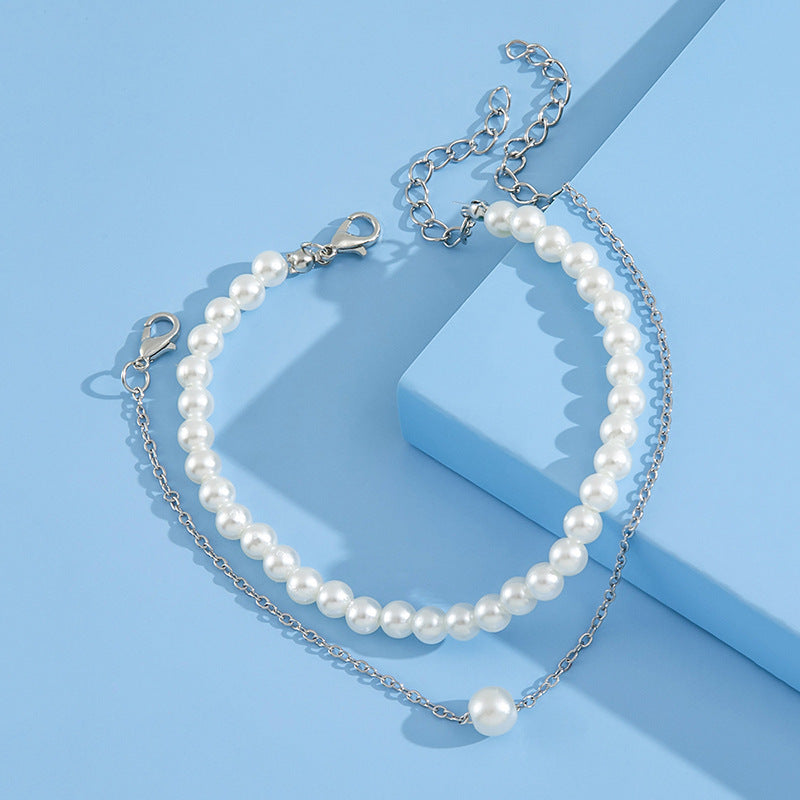 Round Imitation Pearl Chain Anklet Jewelry