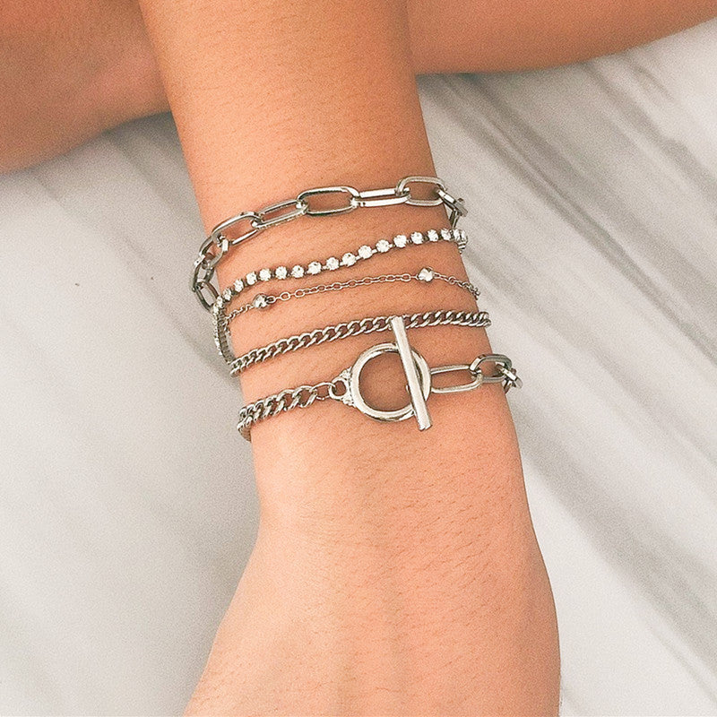 Multi-layer Rhinestone Chain Geometric Hollow Heart Bracelet