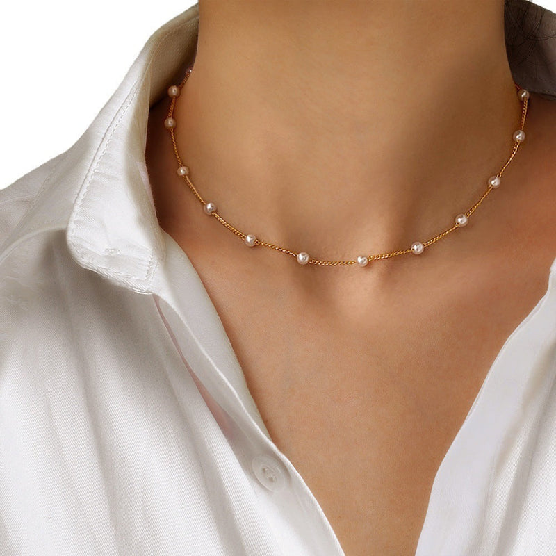 Pearl Beads Chain Choker Necklace