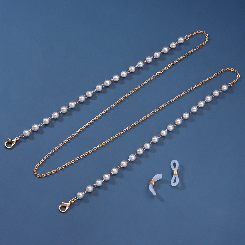 White Pearl Metal Gold Sunglasses Chain