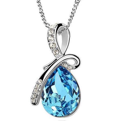Colorful Crystal Water Drop Pendant Stone Necklace