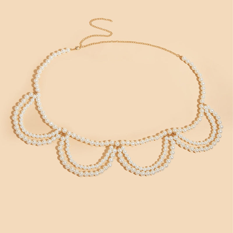 Multi-Layer Pearl Body Chain Circular Tassel Bead Skirt Belt