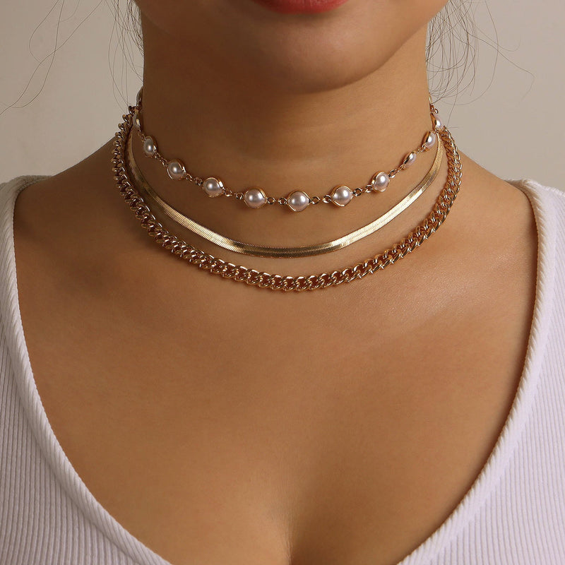Layered Pearl Beads Choker Necklace for Women