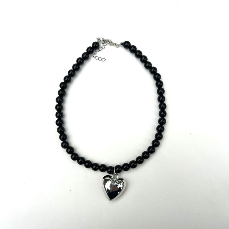 Peach Heart Black Bead Necklaces