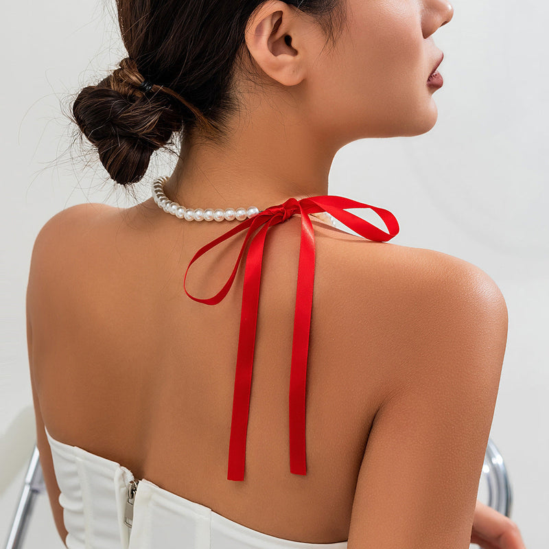 Long Black Velvet Ribbon Bow Choker