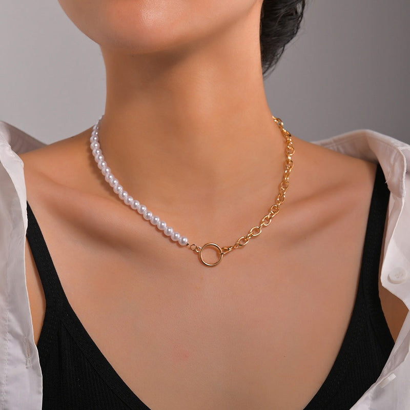 Baroque Pearl Half Pearl Half Chain Necklace