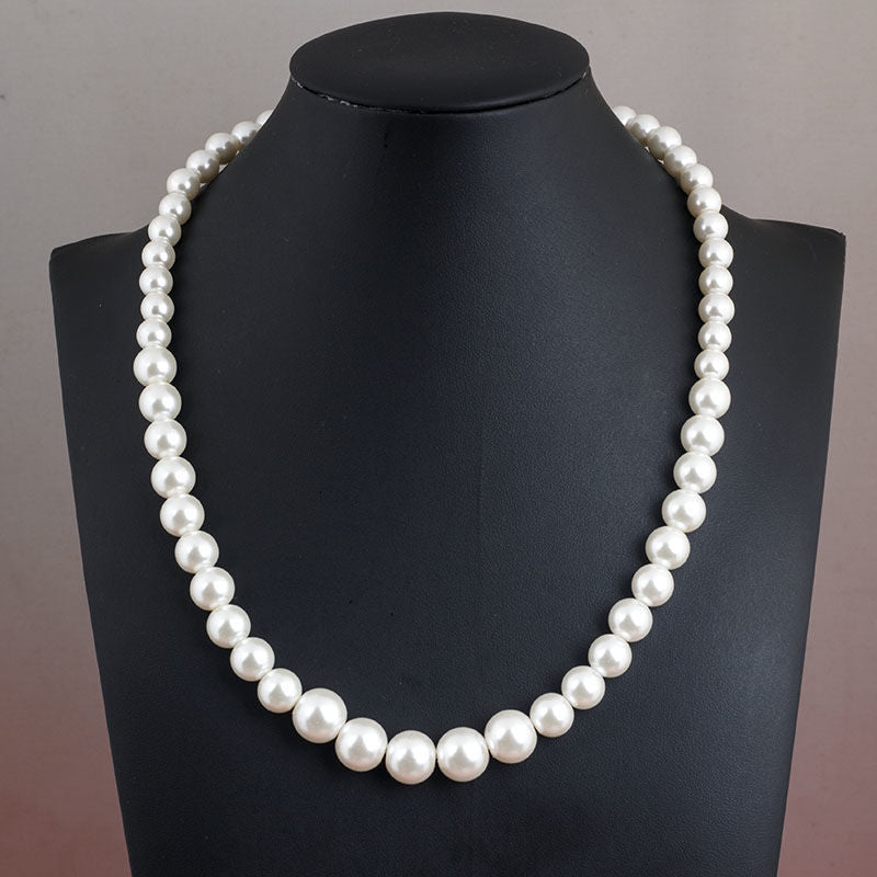 Round White Simulated Glass Pearl Necklace Strand