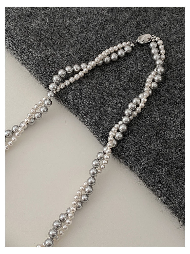 Imitation Pearl Wrapped Necklace Double Layer