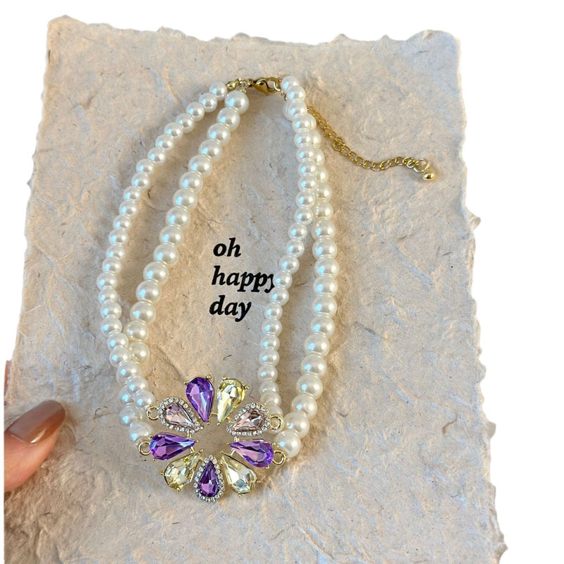 Women Wedding Party Sweet Colorful Crystal Flower Necklace