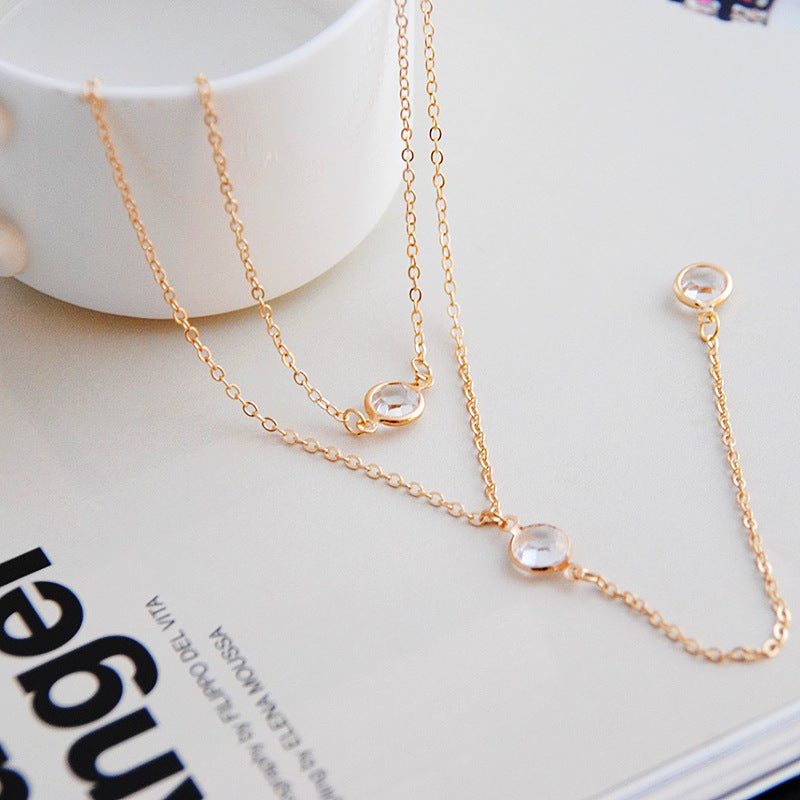 Double-Layered Tassels Necklace Elegant Women Crystal