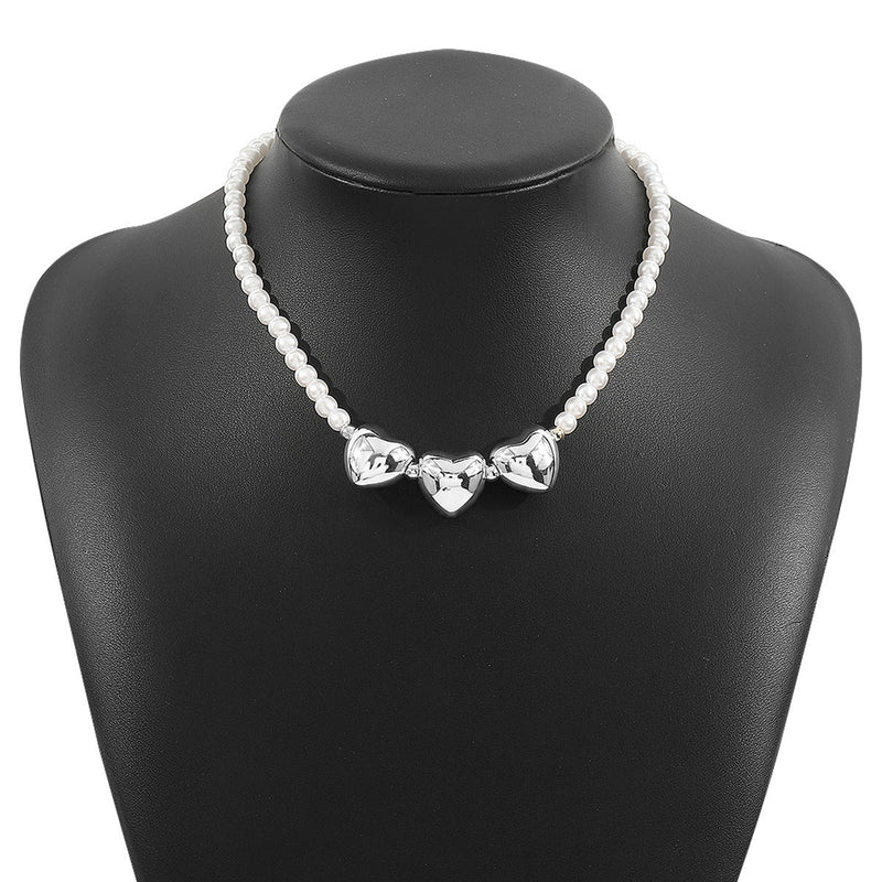 Pearl Beaded Necklace love Pendant