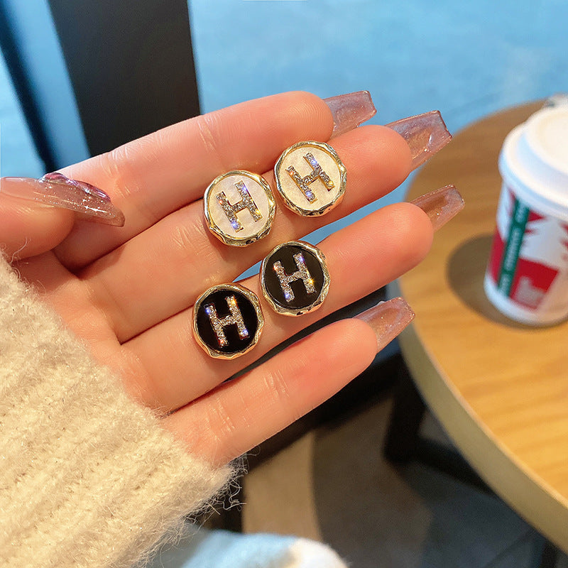 Enamel initial Letter H Earings