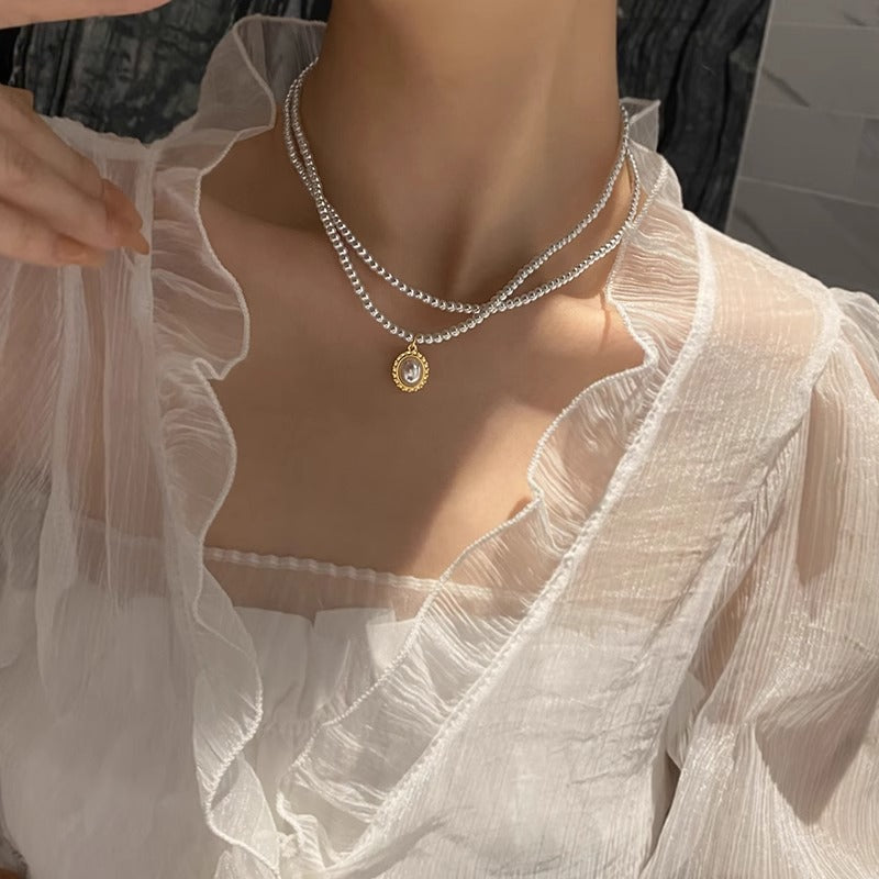 Vintage Double Layer Small Pearls Necklace Women Elegant Glass Pearl