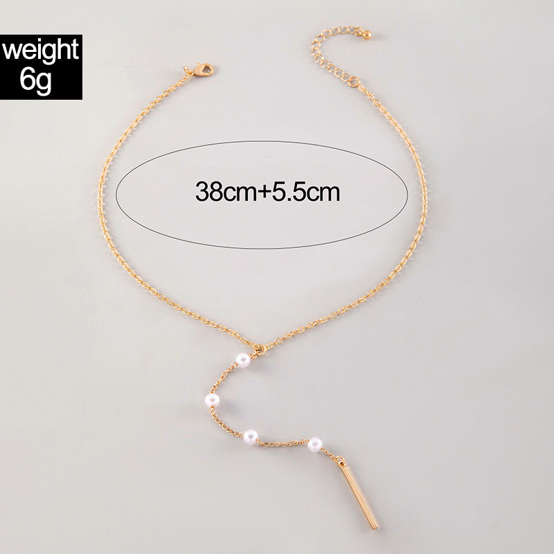 Women Design Collar Chain Necklace Simple Pearl