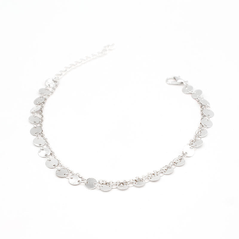 Flat Disc Beaded Double Layer Foot Bracelet