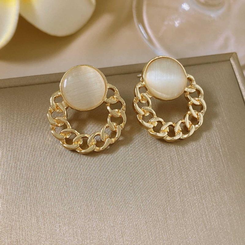 Opal Round Geometric Earrings