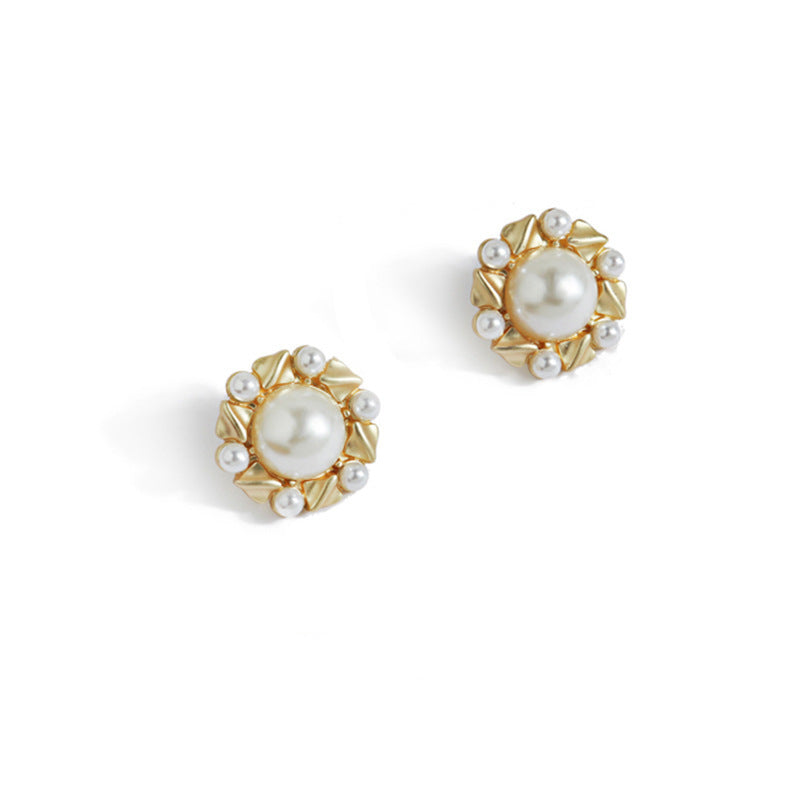 Metal Pearl Flower Round Earrings