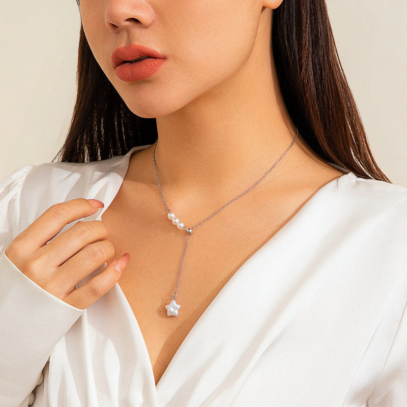 Vintage Star Necklace Pearl Tassel Pendant Necklace