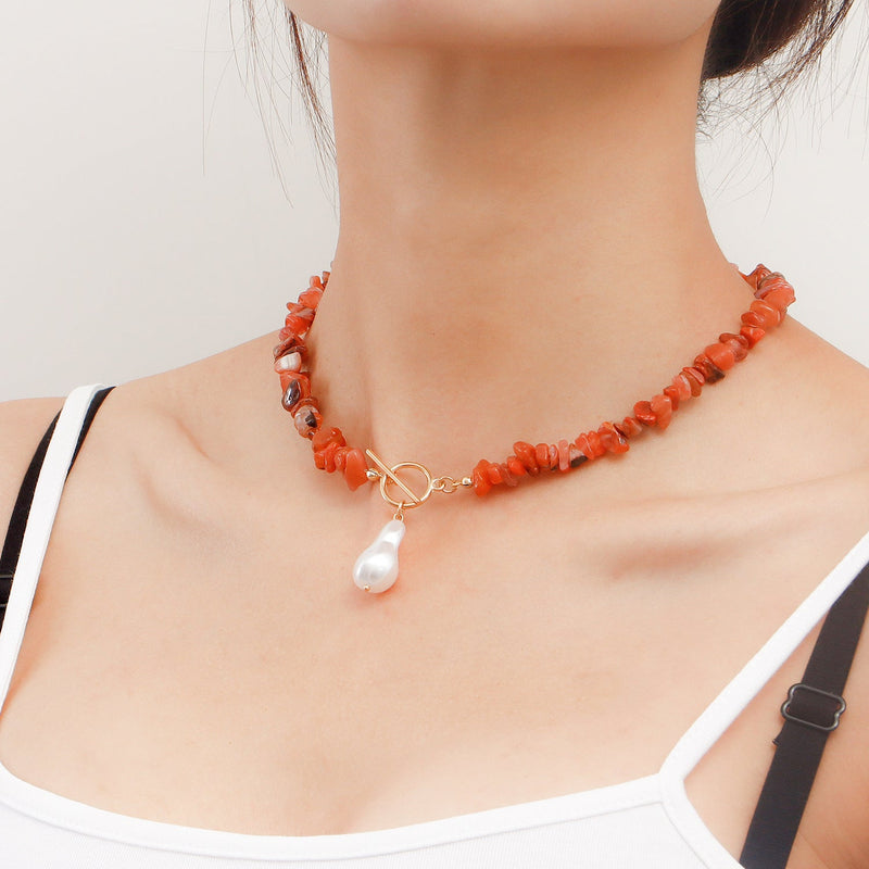 Vintage Sexy Red Gravel Natural Stone Necklace