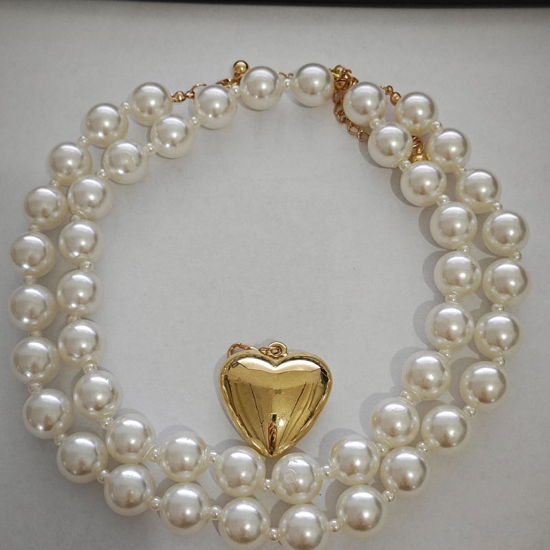 Exaggerated Multi layer Necklace Punk Chain Big Heart Pearl Necklace