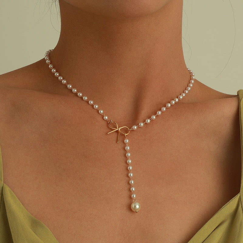 Bow Pearl Necklace Pendant butterfly Necklace