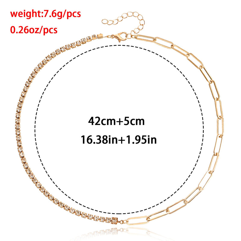 Paper Clip Chain with Colorful Zirconia Tennis Necklace