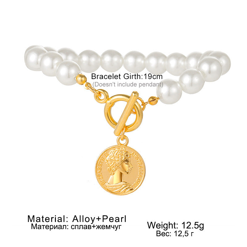 OT Clasp Lock Pearl Pendant Necklaces Gold Coin Charms