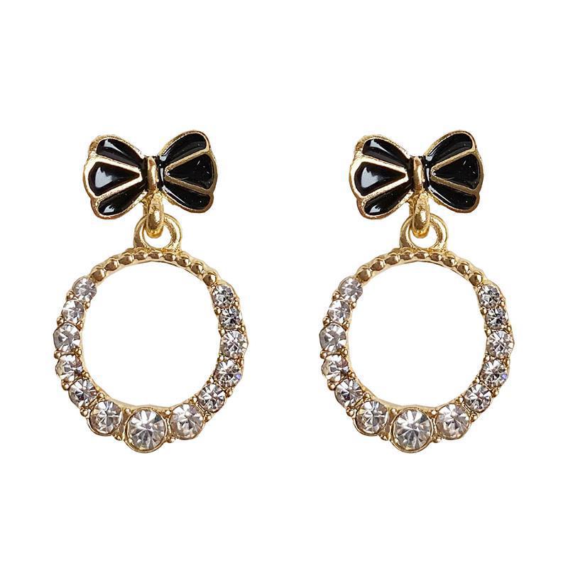 Sweet Bow Crystal Round Circle Earrings