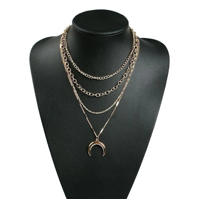 Multi-layer Paperclip Link Crescent Necklace
