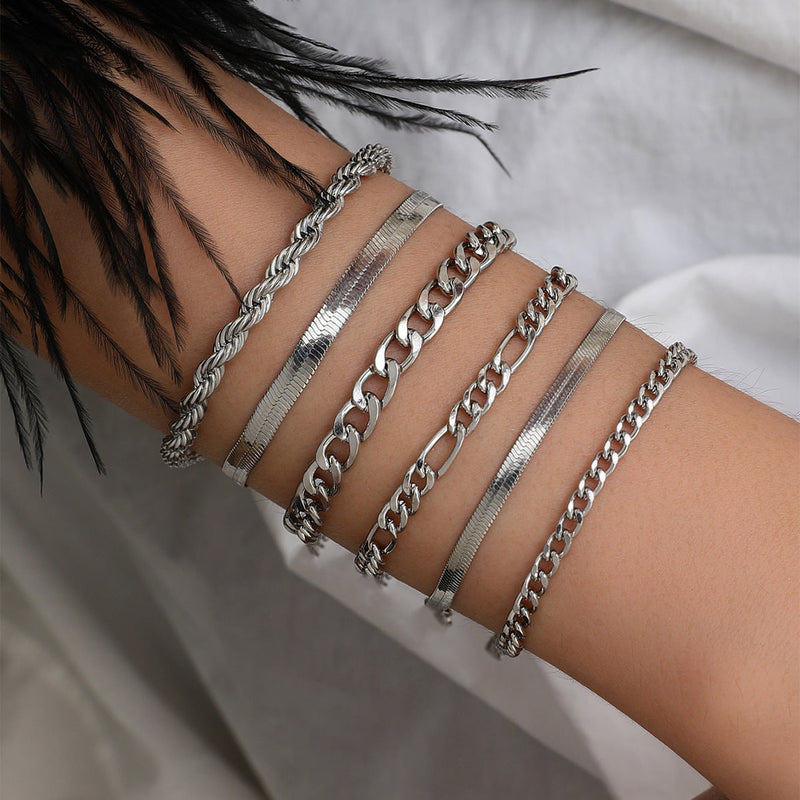 Metal Cuban Chain Link Bracelet Set
