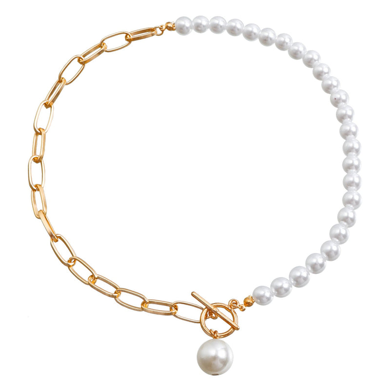Pearl Necklace Sweater Gold Chain with Toggle Clasp