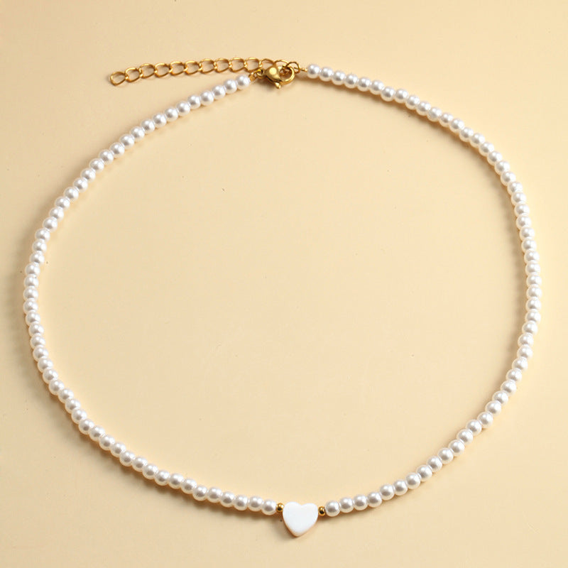 Fashion Shell Heart Imitation Pearls Necklace Handmade Pearl Beaded Choker Necklace