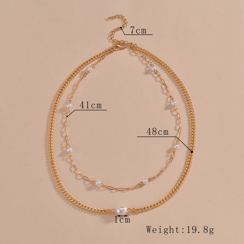 Plain Chain Layer Faux Pearl Choker Jewelry Necklace
